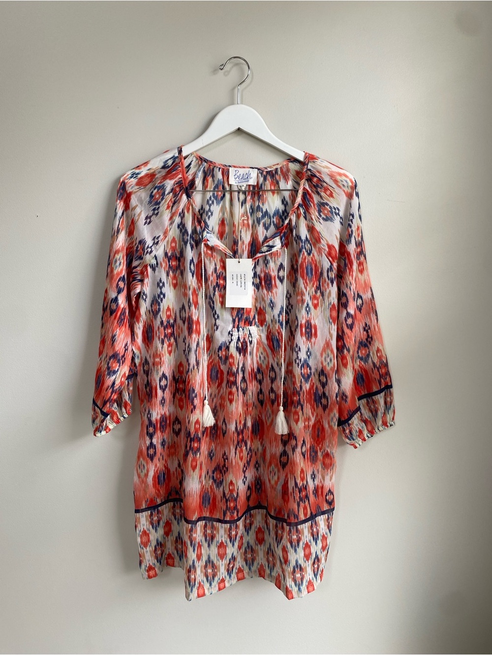 beachlunchlounge Coral and Navy Ikat Beach / Swim Cover up